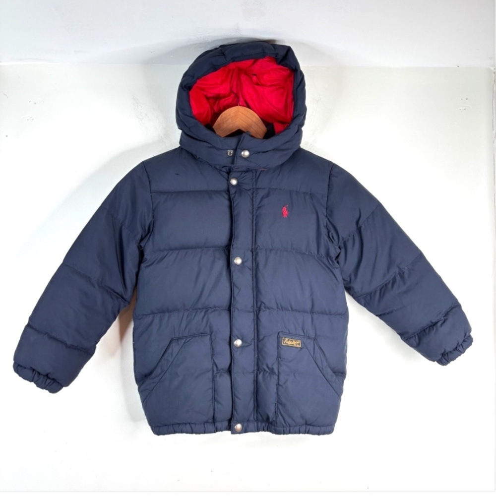 Polo Ralph Lauren Kids Down Puffer Coat 7 Navy Hood Winter Jacket Preppy School